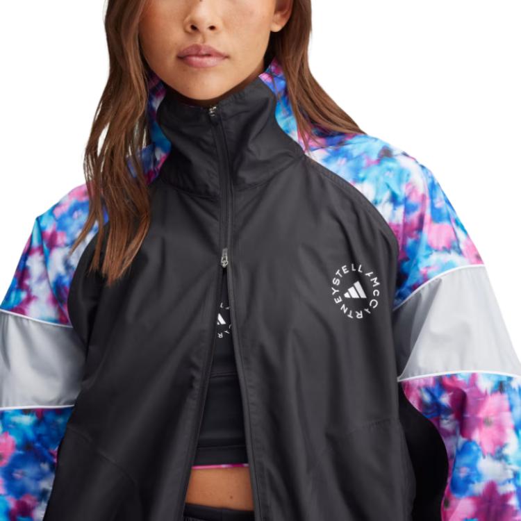 adidas Stella McCartney Kollaboration FW24 Markenlogo Mode Stehkragen Retro Sport Langarmjacke Damen Jacke Petrol Schwarz IW9848