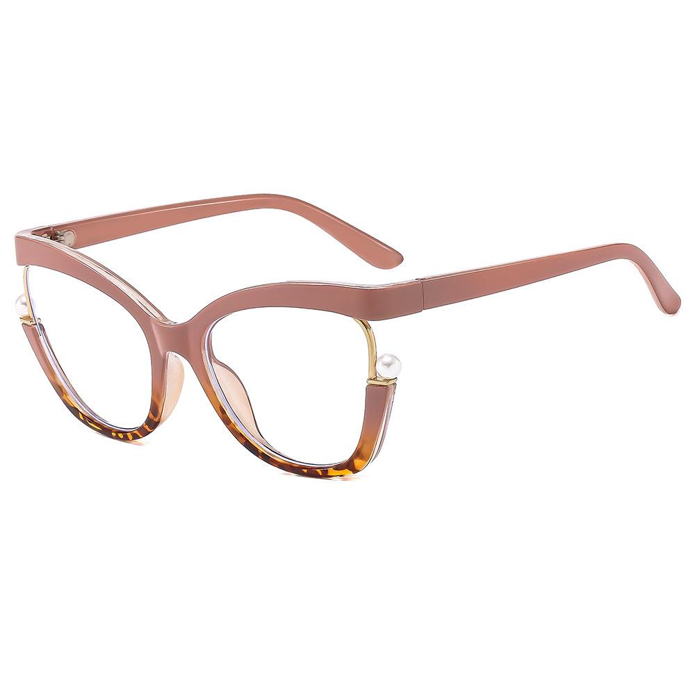 Pearl Embellished Retro Glasses Frame with Anti-Blue Light Decorative Flat Lenses Anti-Blue Light