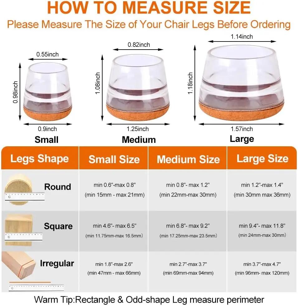 Table Chair Leg Protectors Caps Clear Round for Furniture Legs Cover Floor Sliders Non Slip Scratch Reduce Noise with Felt Pads