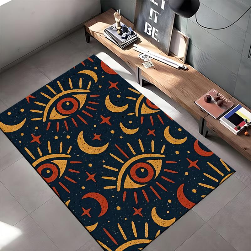 Abstract Mystical Eye Pattern Carpet with Sun, Moon, and Stars Design Suitable for use as an anti-slip for living room bedroom sofas