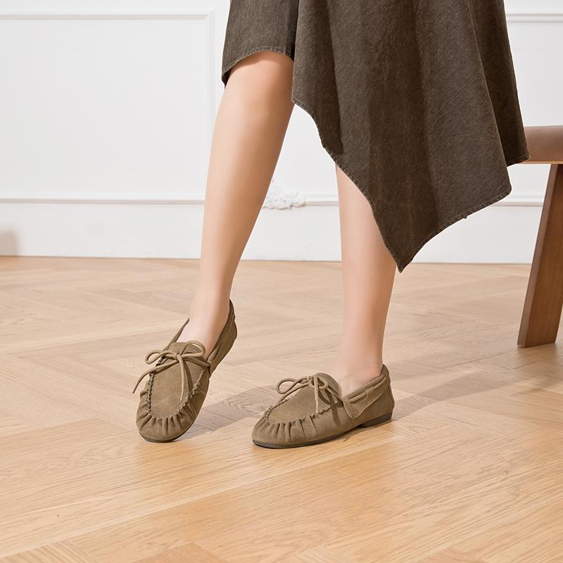 Women Loafers British Style Genuine Leather Beanie Shoes Women Flat Non-slip Vintage Slip-on Moccasins for Women