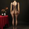 European & American Sexy Halter Bodysuit with Hollow Chest, Jacquard Net Design, & Open Crotch (Model 4156A)