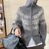 Korean Style High Neck Retro Jacquard Sweater Women's Double Zipper Knit Cardigan