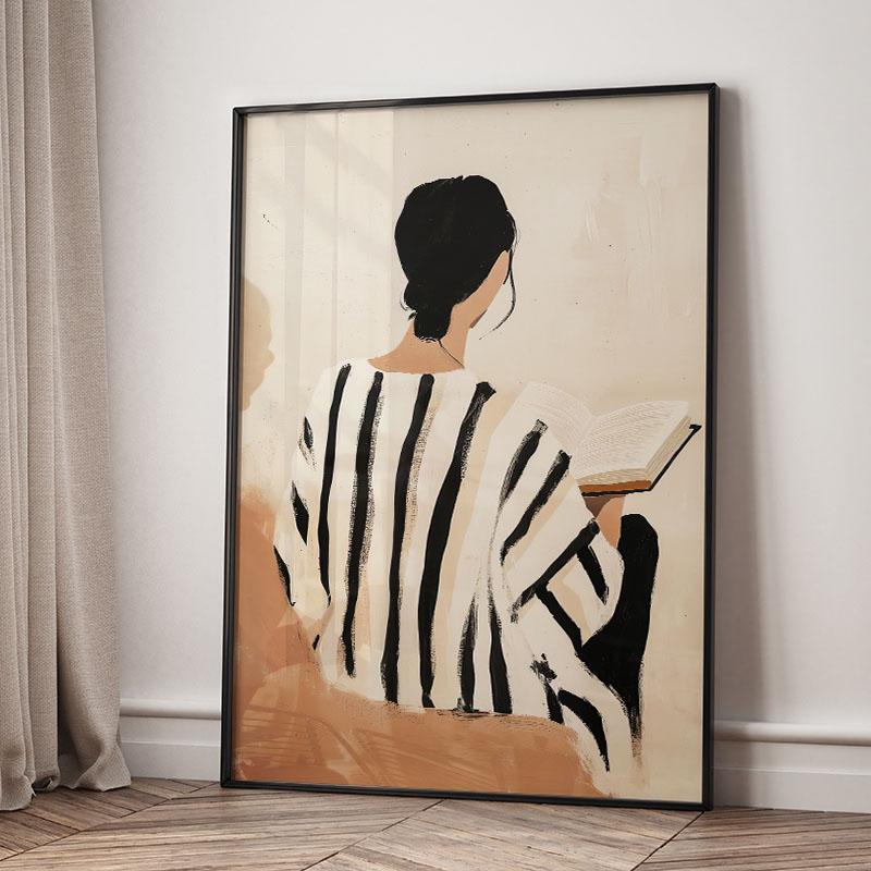 Striped Girl Book Vase Flower Wall Art Canvas Painting Abstract Posters And Prints Hotel Bar Wall Pictures For Living Room Decor