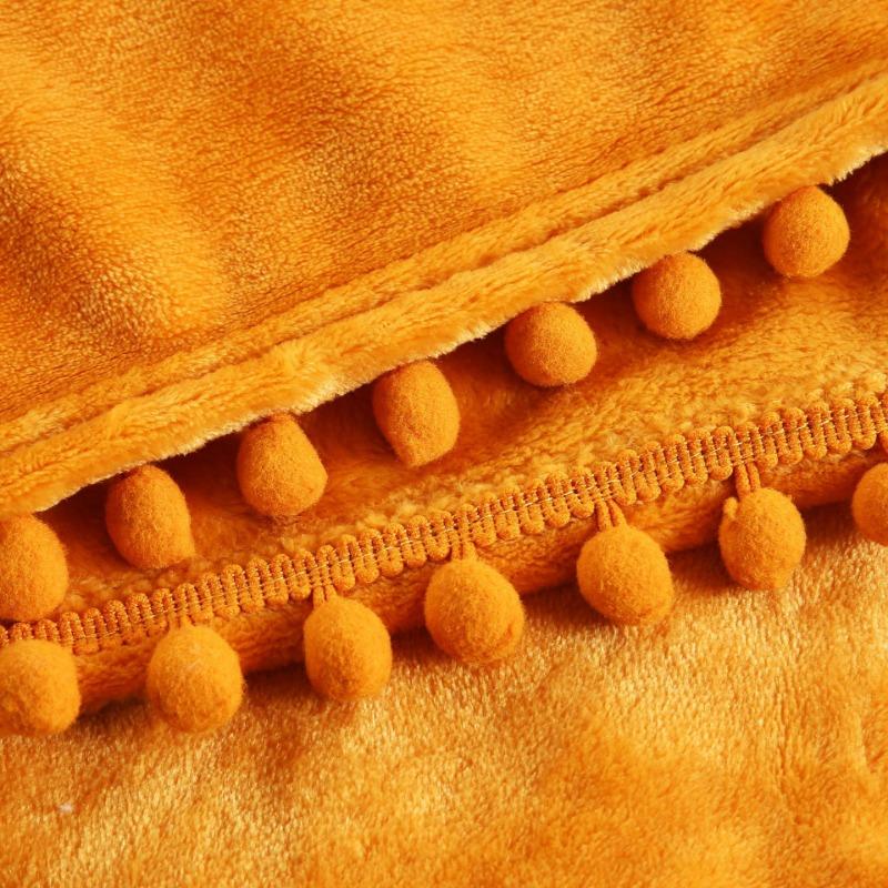 Winter Flannel Tassel Ball Blankets for Beds Warm Lightweight Plush Fleece Sofa Cover Decor European Style Solid Shawl Blanket