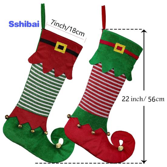 Christmas Elf Stocking Large Capacity Adorable Reusable Holiday Decoration Xmas Tree Kids Gift Candy Bag Hanging Sock Pendant Party Supplies