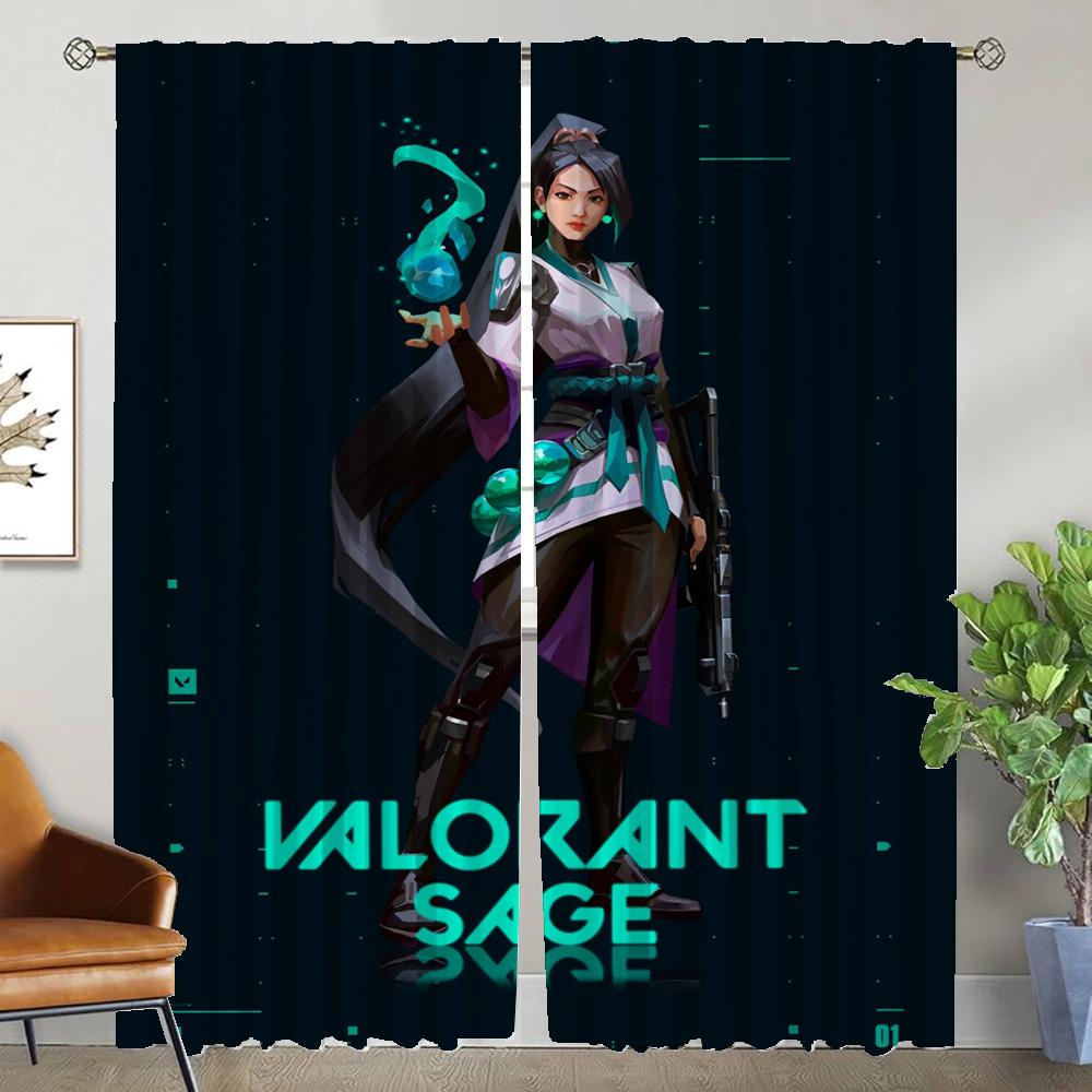 Valorant Window Curtain for Room 2 Panel Curtains Child Room Halloween Decoration Partition Home Interior Curtains Shades Living