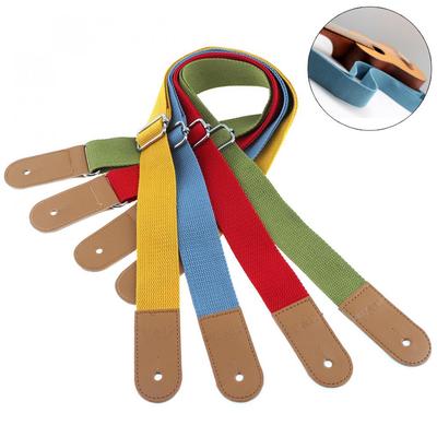 Adjustable Pure Cotton Colorful Ukulele GuitarStrap with Leather Head 4 Colors Optional