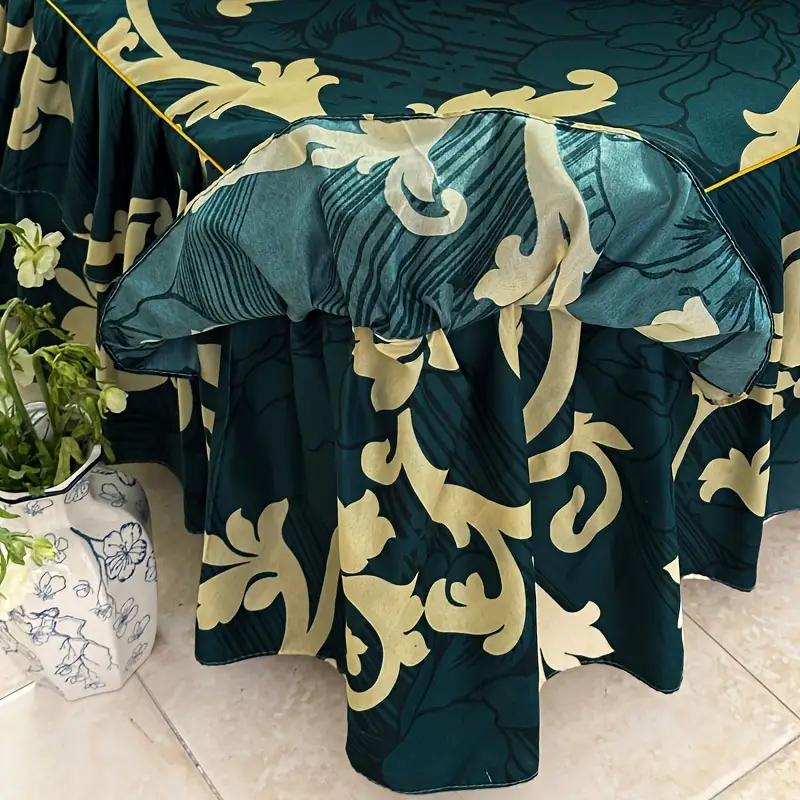 Letní Nový Zelený Květinový Vzor Retro Styl Sada Postelové Sukně 3ks Pohodlné Ložní Prádlo Luxusní Princeznovské Sukně Protiskluzová Postelová Sukně 1ks+1ks Povlaky na Polštáře