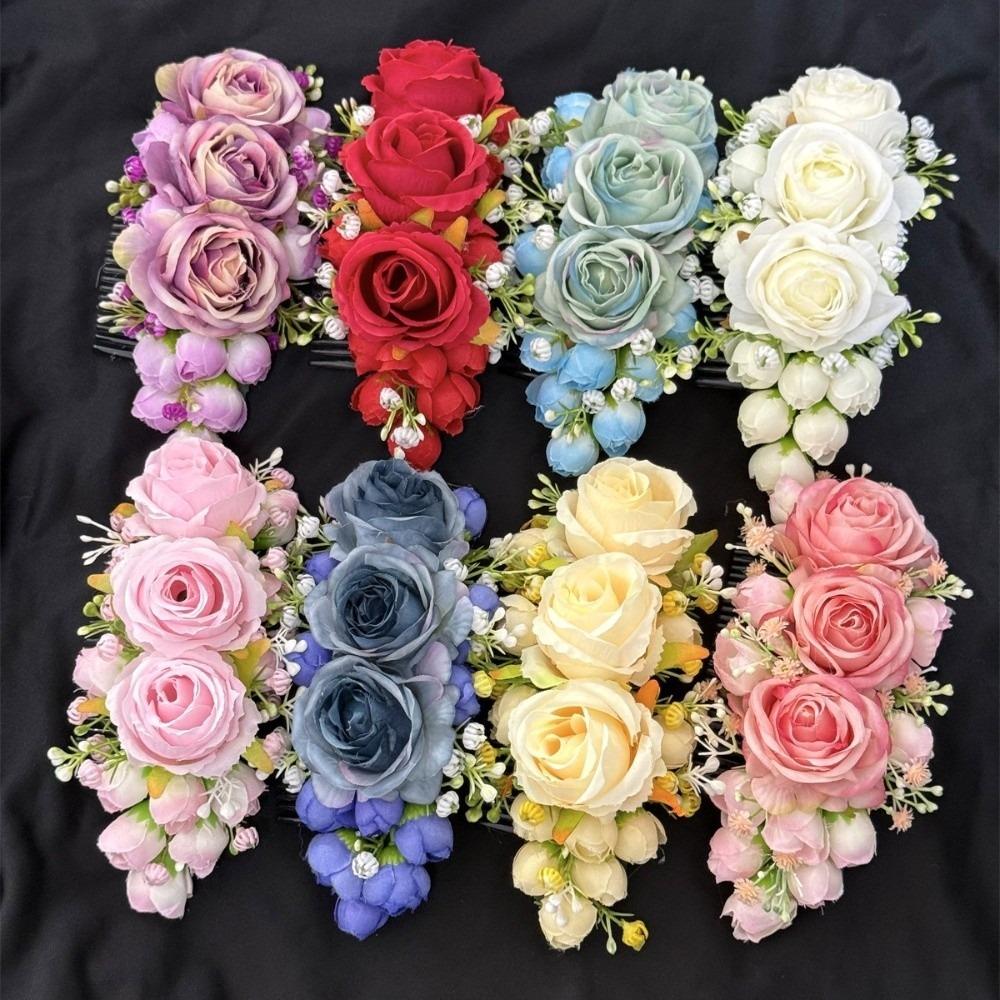Sweet Flowers Hairpin Rose Chignon Hair Clips Handmade Rose Hair Comb Party