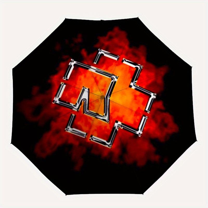 Flaming Cross: Fiery Design for Your Spare Tire CoverUmbrella, Portable 3-Fold Compact Umbrella for Men & Women Gift