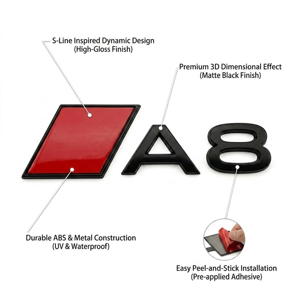 2026 NEW 3D ABS Car Styling logo A3 A4 Q3 Q5 Rear Trunk Badge Emblem Sticker For Audi A3 A4 A5 A6 A7 A8 Q3 Q5 Q7 Q8 Auto Accessories