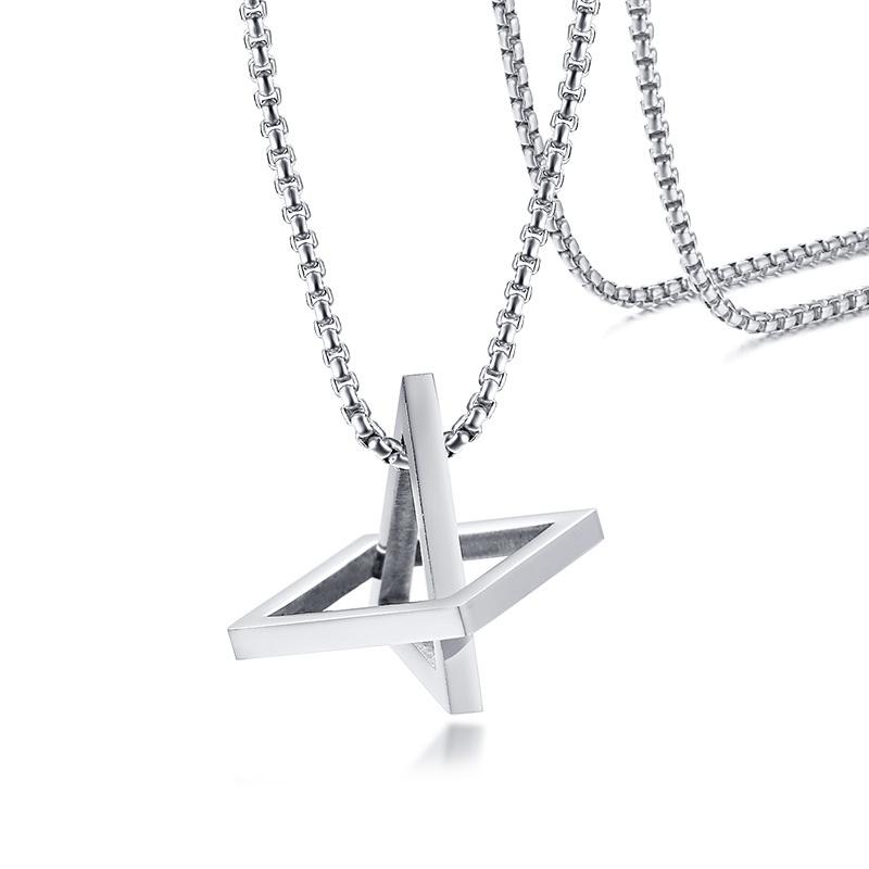 Popular Men Necklace,Interlocking Square Triangle Stainless Steel Pendant Necklaces,Trendy Geometric Detachable Pendant Gifts 60-65CM