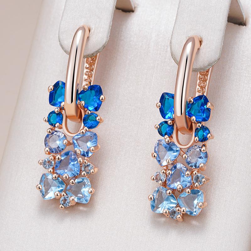 Shiny Blue Natural Zircon Drop Earrings For Women Trend  Rose Gold Color Bride Wedding Fine Jewelry Crystal Gift
