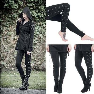 Women Fashion Gothic Lady Side  Leggings Black Skinny Pans Trousers