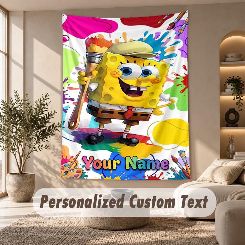 SpongeBob Tapestry, Personalized Custom Text, Wall Hanging Tapestry For Living Room Home Wall Decor