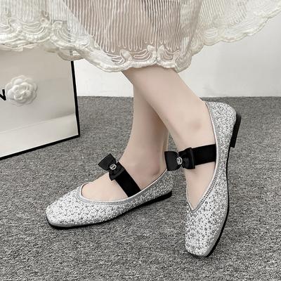 Fashion Women's Sequin Cloth Slip-on Ballet Shoes Round Toe Sweet Bow Soft and Comfortable Ballet Flats Women's Daily Shoes