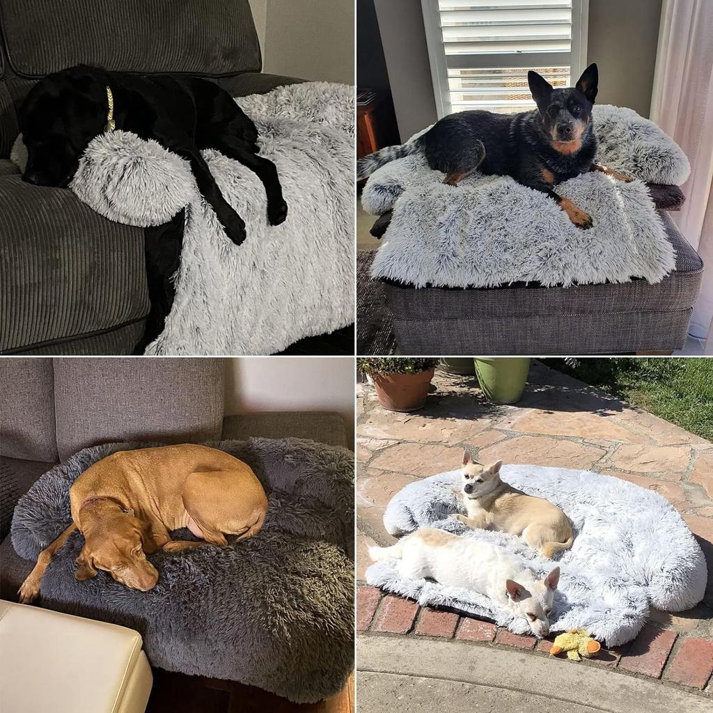 Lugnande hundsäng Fluffig plysch hundmatta för möbelskydd med avtagbart tvättbart överdrag för stora medelstora små hundar och katter