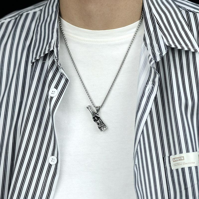 Fashionable New Beer Bottle Opener Pendant, Men's Trendy Bouncing, Versatile, Long Titanium Steel Necklace