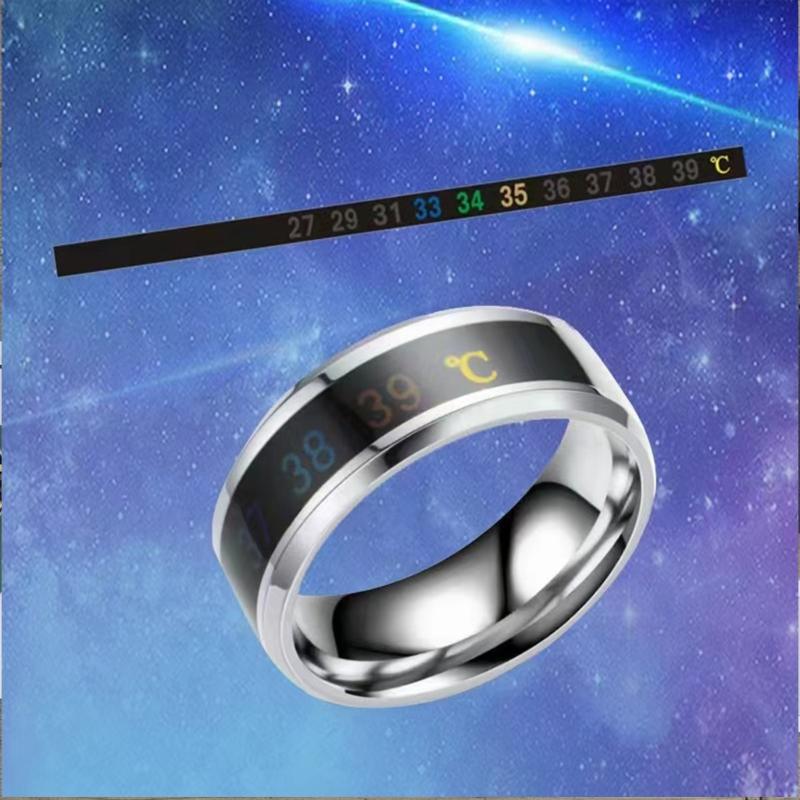 Intelligent Temperature Sensitive Stainless Steel Ring for Couples and Health Lovers Waterproof Jewelry Wedding Gift