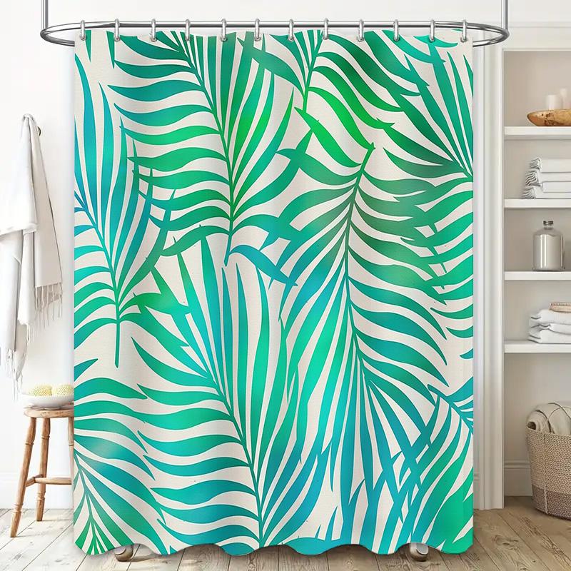 Tropical Leaf Shower Curtain Waterproof Botanical Nature Greenery Bathroom Decor Farmhouse Shower Liner Modern Artistic Home Tex