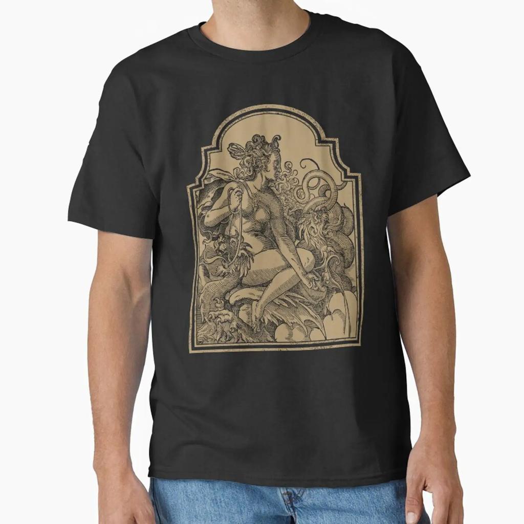 Vintage Illustration Dragon Girl Mythical Creatures 16th Century Image Classic T Shirt Vintage Graphic Unisex