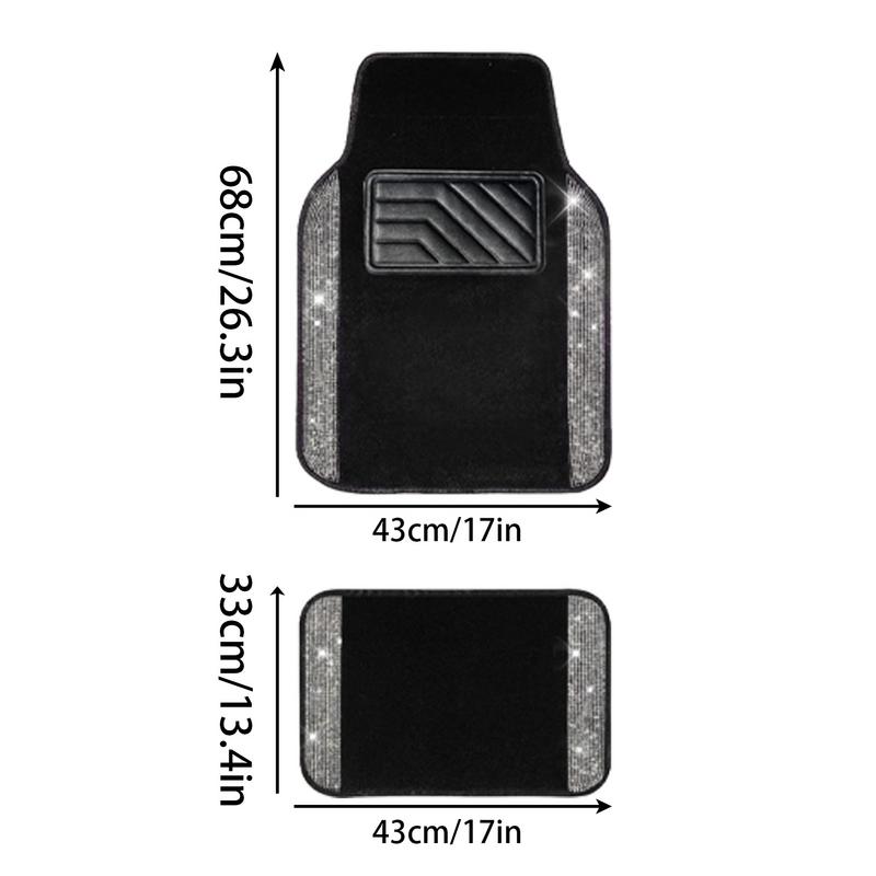 Bling Car Mats For Women Crystal Rhinestone Car Carpet Waterproof Car Front And Rear Floor Mats With Anti-Slip PVC Pad For