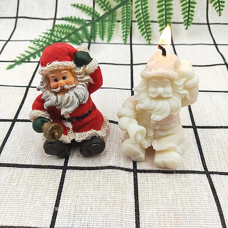 3D Christmas Santa Claus Silicone Candle Mold DIY Gypsum Soap Resin Ice Mould Candle Making Tool Small Bell Christmas Decor Gift