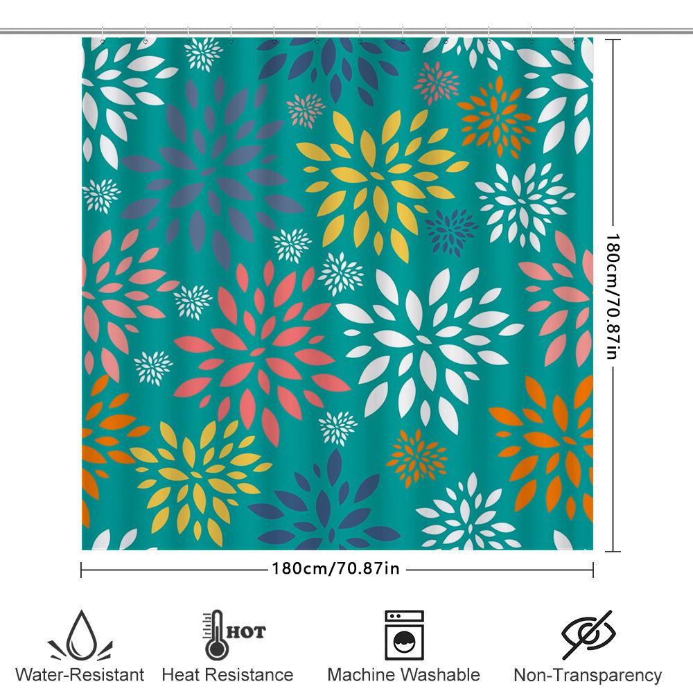Colorful Floral Shower Curtain Home Decor Bathroom Accessory Blue Green Orange Yellow Purple White Petal Design Pattern Watercol