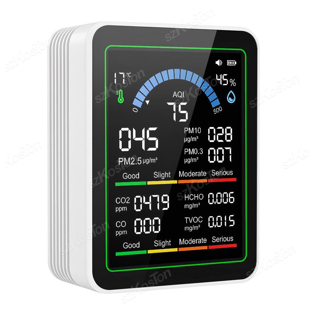 10 In 1 Air Quality Monitor PM2.5,CO₂,HCHO,TVOC,CO,Temperature and Humidity Multi-functional Air CO2 Sensor with Display Screen