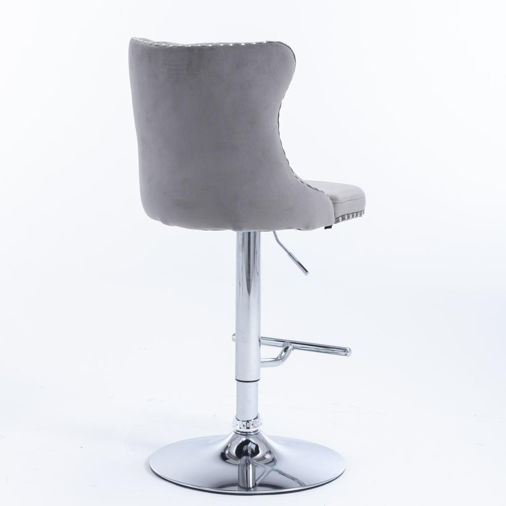 Swivel Velvet Barstools Adjustable Seat Height from 25-33 Inch, Chrome base Bar Stools with Backs Comfortable Tufted, Set of 2,DE1712GY,Gray