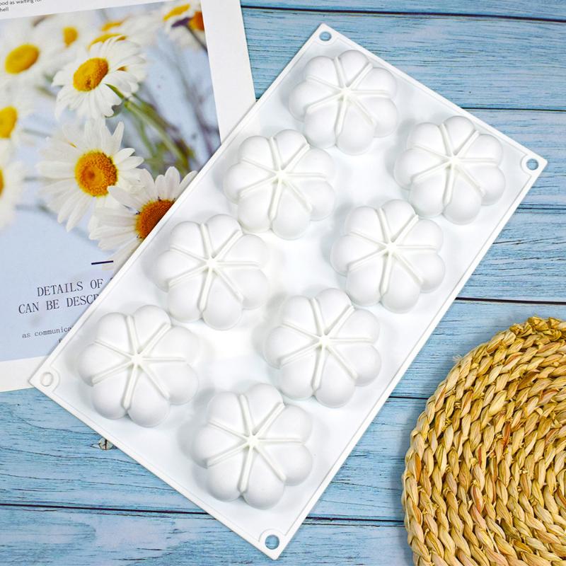 8 Cavities 3D Flower Silicone Cake Mold Mousse Jelly Chocolate Pudding Cake Decorating Tools Kitchen Baking Gadgets