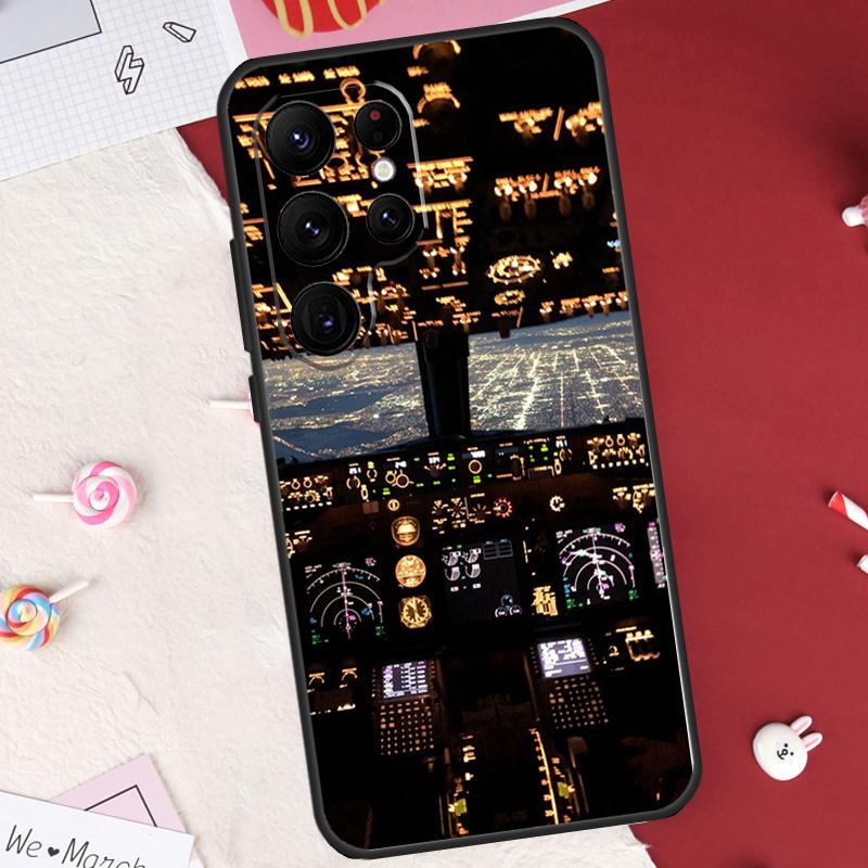 Cockpit-Schutzhülle mit Fluginstrumenten-Motiv für Samsung Galaxy S24 FE, S20 FE, S21, S22, S23, S25, S26 Ultra, S10 Plus, S25 FE