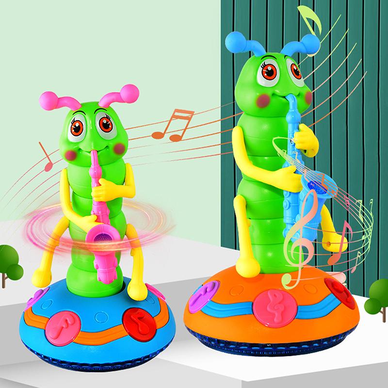 Elektrisk Larve Danseleke, Dansende Larveleke Elektrisk Stående Larve Musikalsk Leke, Lysende Larve Saksofonleke