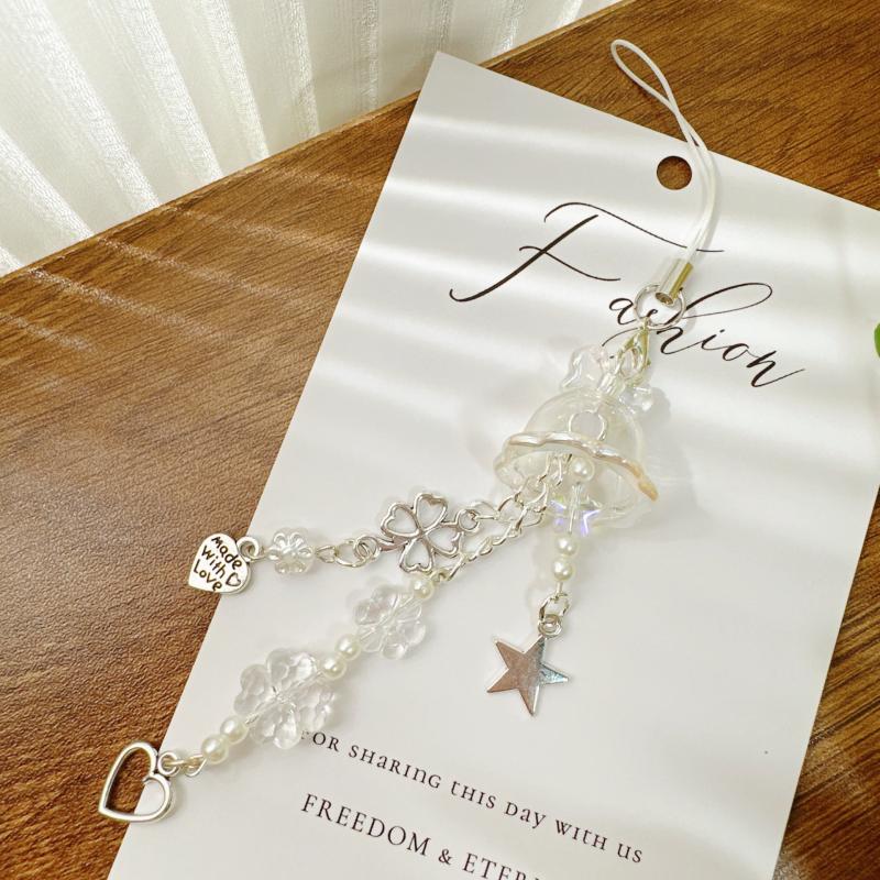 Pingentes de Celular Fofos Tendência Água-Viva Trevo de Quatro Folhas Corrente para Celular Cordão Chaveiro Decoração de Bolsa Pingente Corrente para Livro de Cartas