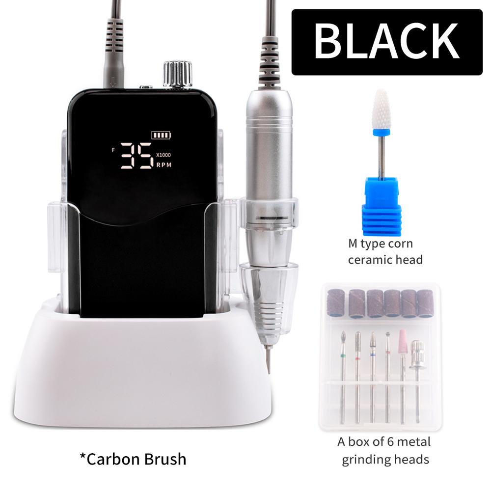 

BEPAN SIMINAIL Wave Nail Drill Rechargeable Desktop Base 35000RPM Manicure Machine Nail File Pedicure Cordless Drilling US чорний