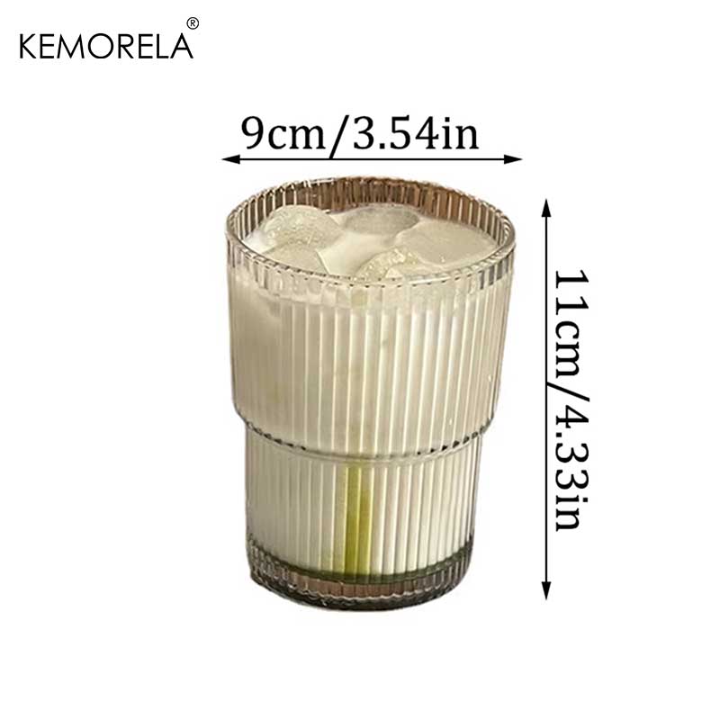 1/2PCS 380ml Stripe Glass Cup Transparent Glasses With Lid and Straw Ice Coffee Mug Tea Cup Juice Glass Milk Water Cup Drinkware