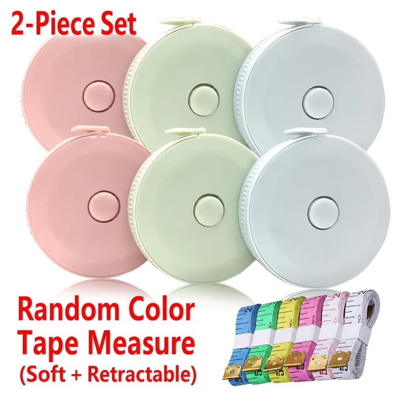 2 Pcs Automatic Retractable Measuring Tape Set with 1.5m Plastic Flexible Tape, Metal Tip, for Sewing DIY Home Use, Random Color
