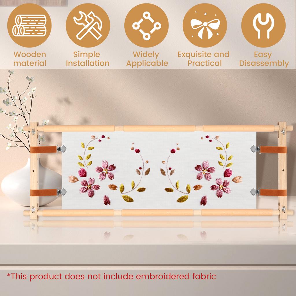 Wooden Embroidery Scroll Frame Adjustable Needlepoint Stretcher Frame Rotated Cross Stitch Scroll Frame Quilting Sewing Projects