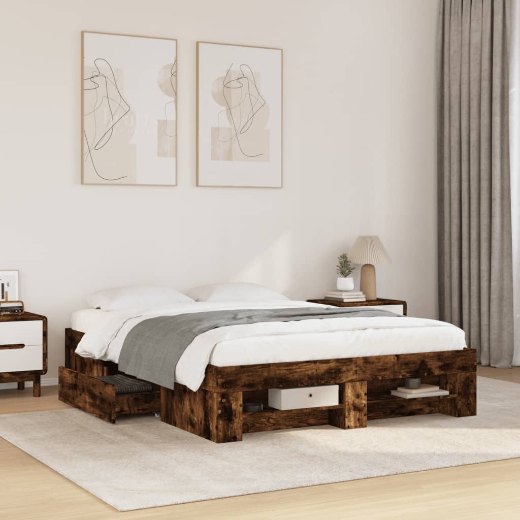 Bed Frame without Mattress Smoked Oak Finish 120 x 190 cm Engineered Wood