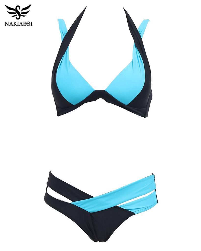 Damski Kostium Kąpielowy Letni Strój Plażowy Bikini z Wiązaniem na Szyi Push Up Bandażowy Strój Kąpielowy