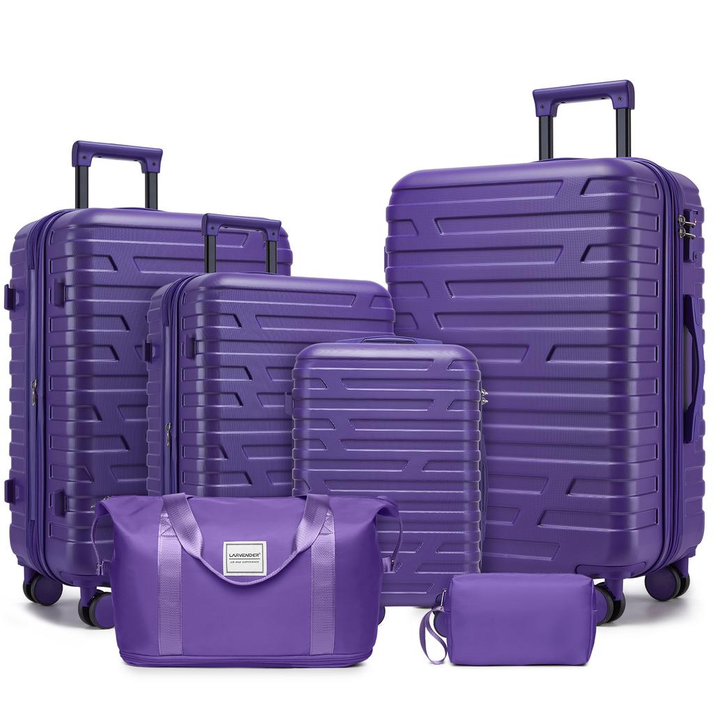 Luggage Sets 6 Piece with Duffel Bags, Hardside Expandable Suitcases with Spinner Wheels, Grape Purple