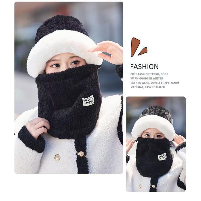 Winter Plush Hat Scarf Integrated Men's and Women's Outdoor Cycling Thickened Windproof Warm Ear Protector