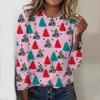 Tops For Women Christmas Tree Print Round Neck Long Sleeve T-shirt Fall Casual Slim Pullover Women's Long Sleeve Top