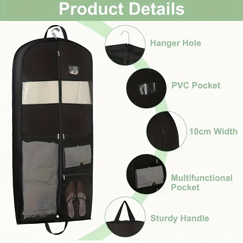 Gusseted Travel Hanging Garment Bag - Zipper Closure with Pocket for Shirts, Coats, Dresses, Storage Organizer