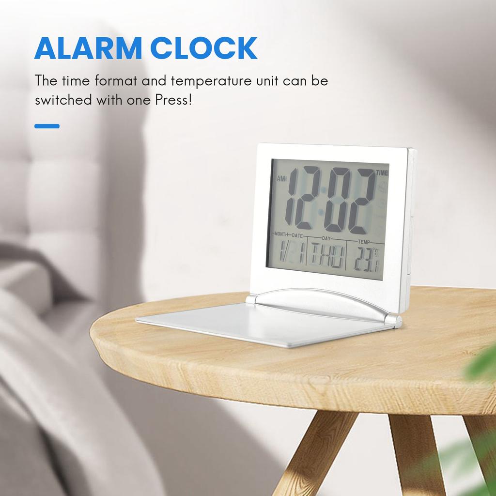 ABIY Mini Travel Alarm Clock, Digital LCD Display Desk Foldable Clocks With Snooze Backlight Temperature Date Timer 12/24Hr