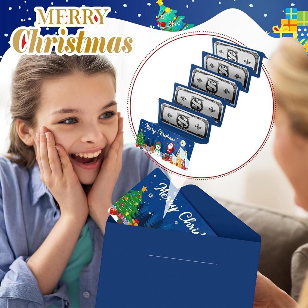 1/3pcs Christmas Cash Gift Card Holder 10 Grid Dollar Bill Cardboard Divider Holiday Party Supplies Game Cards Festive Money Bag