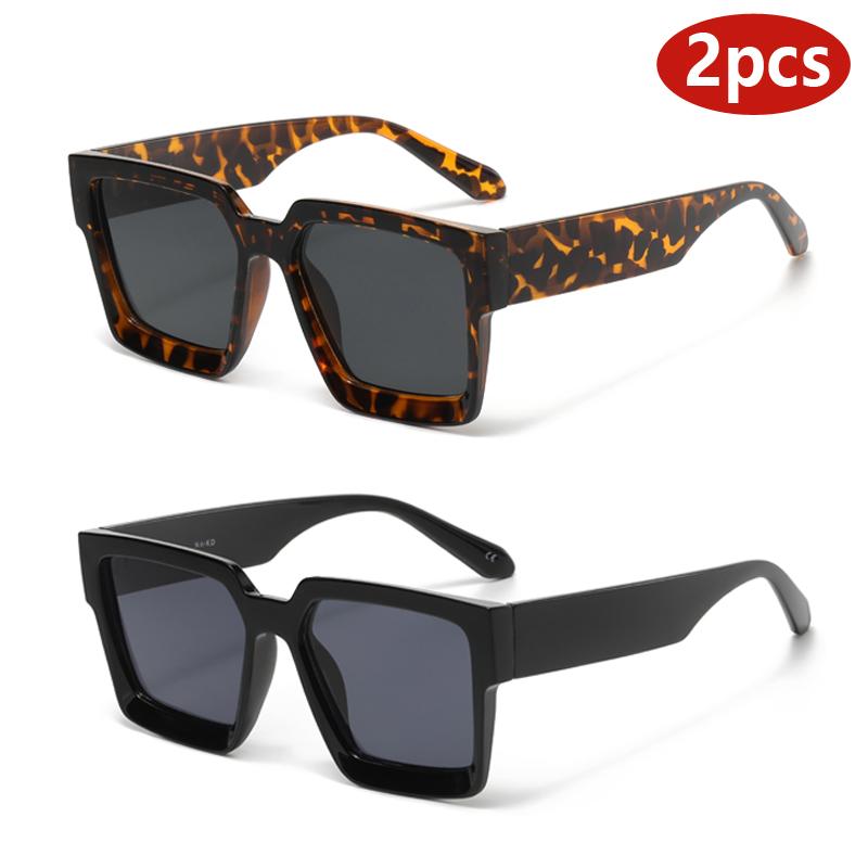 Motorcycle 2pcs Large Square Sunglasses Men Women Classics Brand Designer Glasses Unisex Ins Popular Shades Driving Goggle UV400
