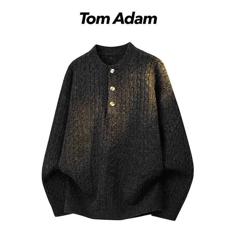 

TOM ADAM Retro Old Money Style Button Henley Knit Sweater M