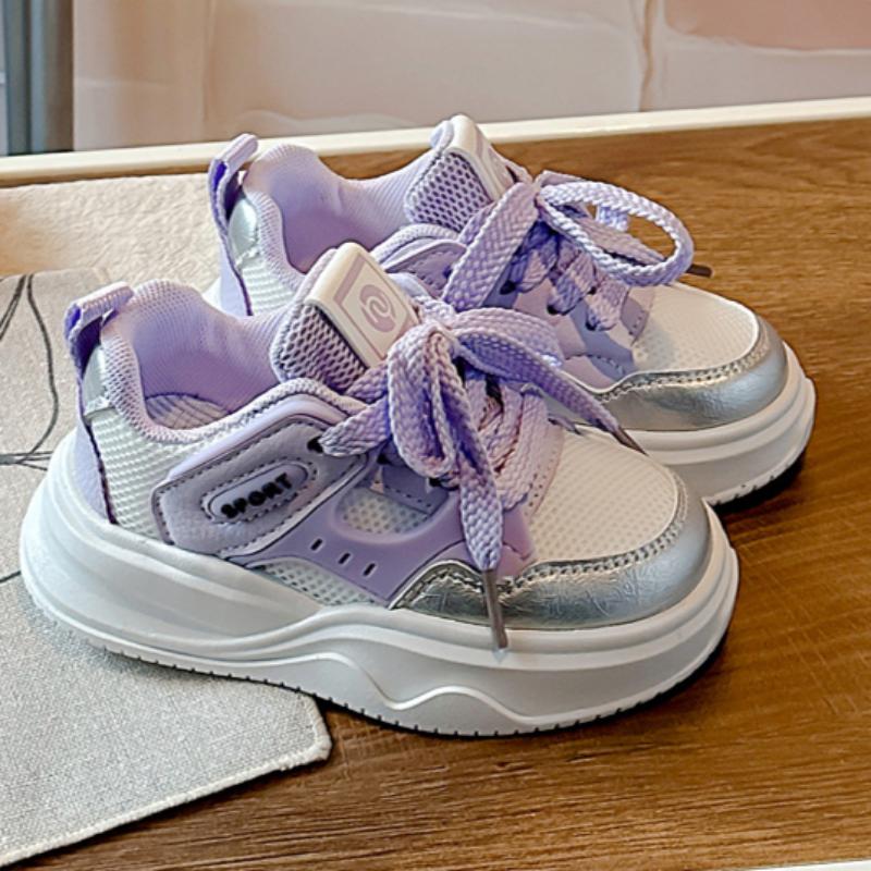 Mädchen Freizeitschuhe im College-Stil Weiß Frühling und Herbst Mesh Atmungsaktive Sportschuhe Jungen Rutschfeste Dad-Schuhe